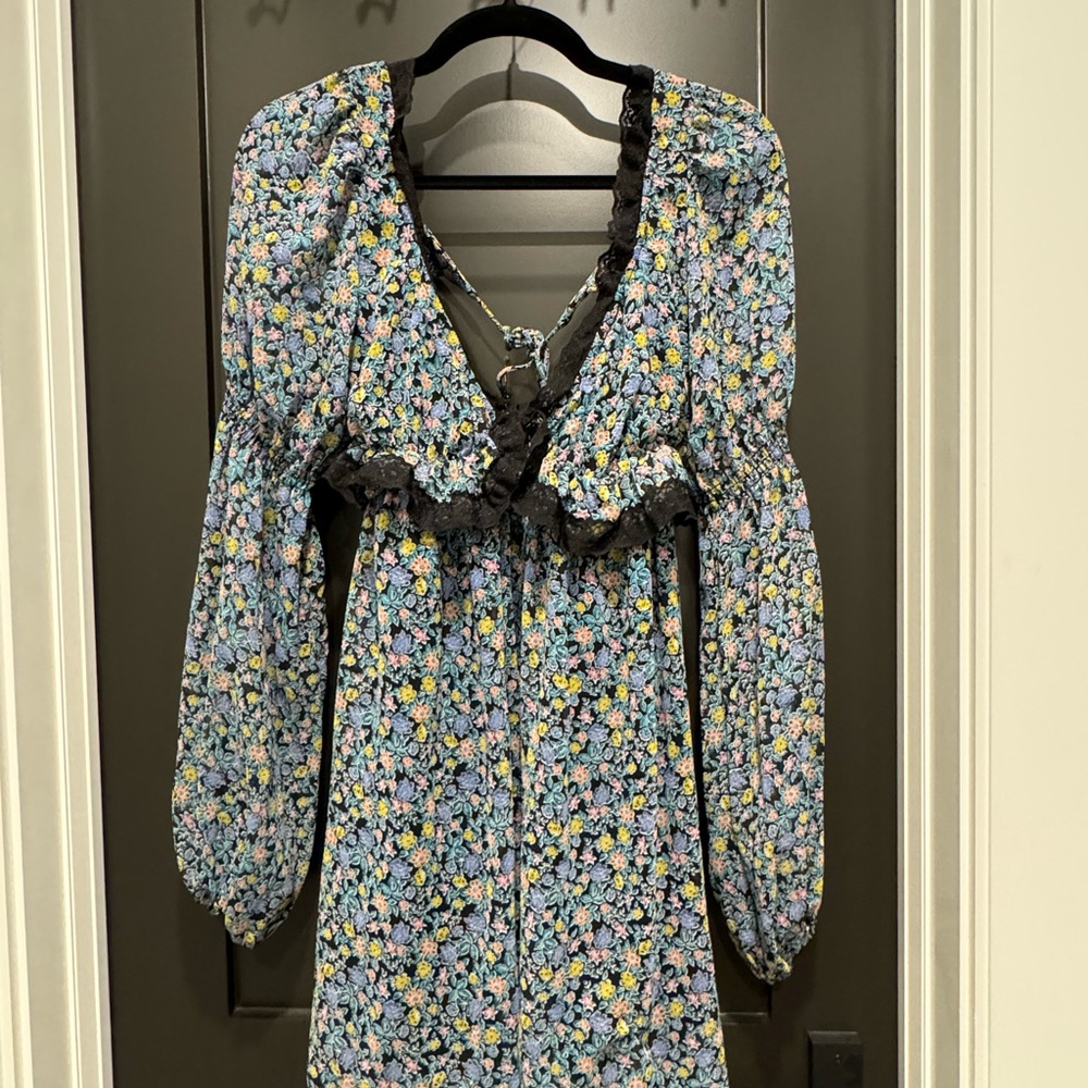 Free People Floral Long Sleeve Dress with Ruffle Detail